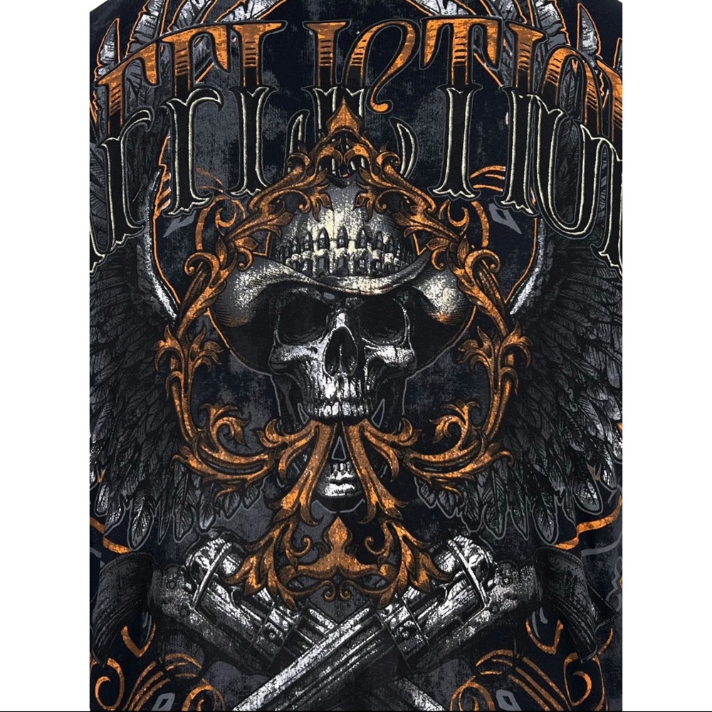 Affliction Men's T-Shirt AC OUTBACK Skull Biker Black Tattoo S-5XL - Picture 5 of 9
